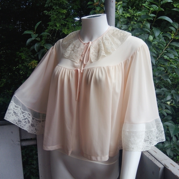 Vintage 70s Sheer Lace Coquette Bed Jacket - Picture 1 of 9